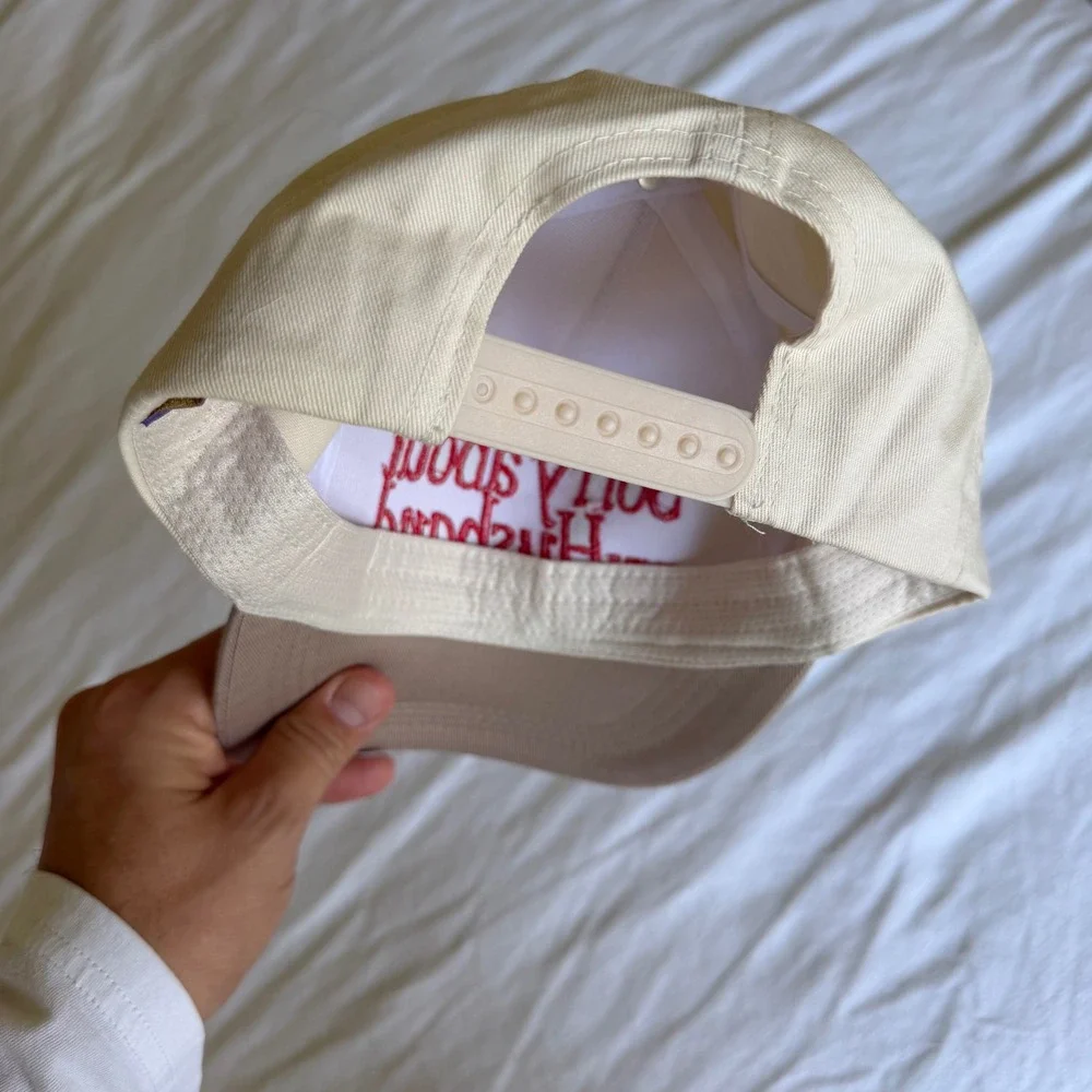 David and Young Sorry About‎ My Husband Snapback Hat Cream Tan Red Embroidery